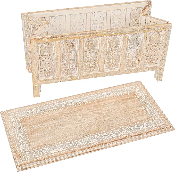 Rectangular Coffee Table – 36x18 Inch White Wash Finish Modern Wooden Center - Image 8
