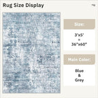 Soalmost Abstract 3x5 Rugs, Small Kitchen Entryway Area Rug Blue/Grey | Vintage - Image 5