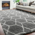 6x9 Area Rugs for Living Room Bedroom, Fluffy Grey and White Geometric Rug | - Image 5