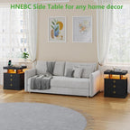 HNEBC Night Stand Set 2 with Gun Drawers, Farmhouse Nightstand with Charging - Image 8