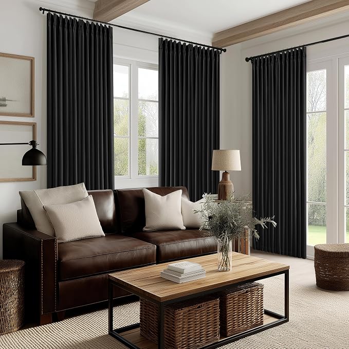 Black 120 Inch Pinch Pleated 100% Blackout Curtains - Image 8