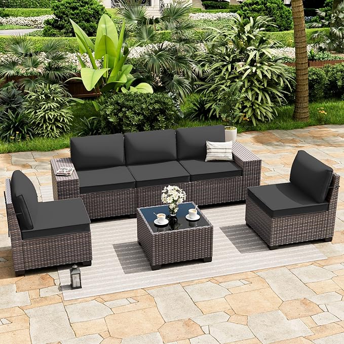 ALAULM 6 Pieces Patio Furniture Set, Oversized Seat/Armrest and High Back - Image 2