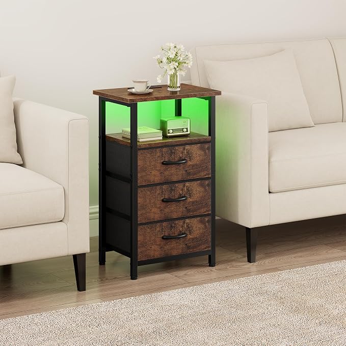 Vagusicc Night Stand with Charging Station, LED Nightstand - Image 7