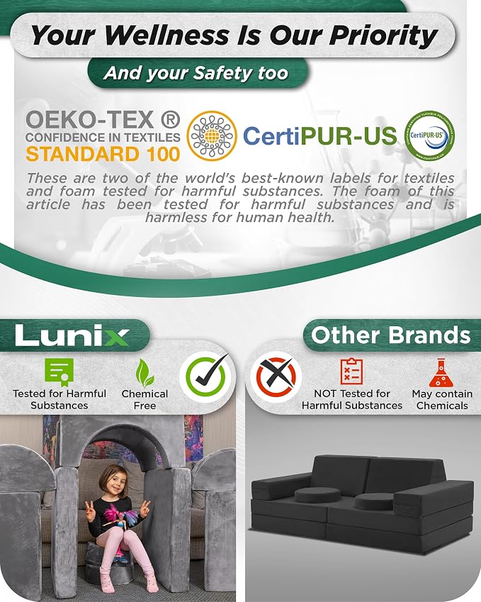 Lunix LX15 14pcs Modular Kids Play Couch, Design-Patent Child Sectional Sofa - Image 8