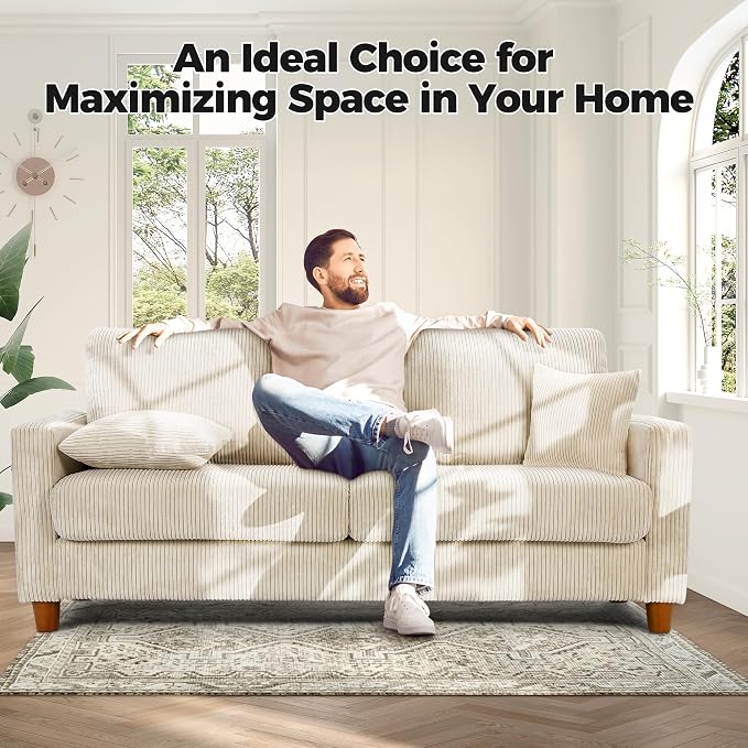 70in Corduroy Couch, Kidirect Sofa No Tool Assembly, Comfy Couches - Image 4
