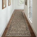 3x10 Brown Vintage Floral Washable Runner Rug by HUGEAR