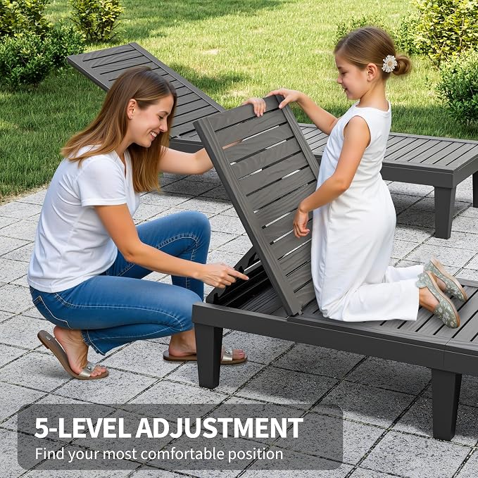 Outdoor Chaise Lounge Chairs Set of 4, 5-Position Adjustable Tanning Lounge - Image 4
