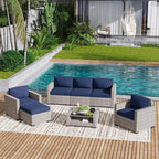 LOUVIXA 7 Piece Outdoor Patio Furniture Set, Rattan Chairs Glass Table Wicker - Image 9