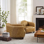 Art Leon Genuine Leather Chair, Mid Century Industrial Accent Arm Chair - Image 6
