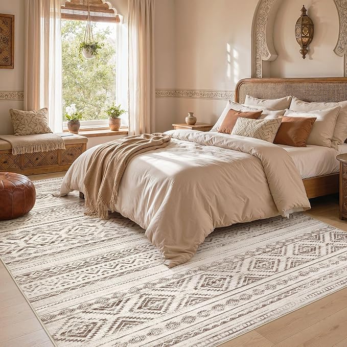 cotiled Boho 7x9 Area Rug for Living Room: Large Moroccan Washable Rug | Stain - Image 5