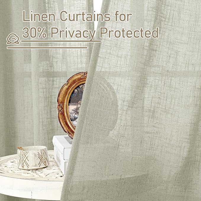 Sage Grey Linen Boho Semi Sheer Curtains 80 inch Length 2 Panels | Light - Image 5