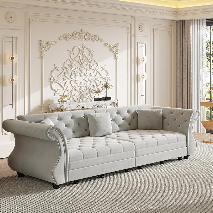 97.6" Oversized Pull Out Sofa Bed, Chesterfield Velvet Sleeper Sofa Couch - Image 7