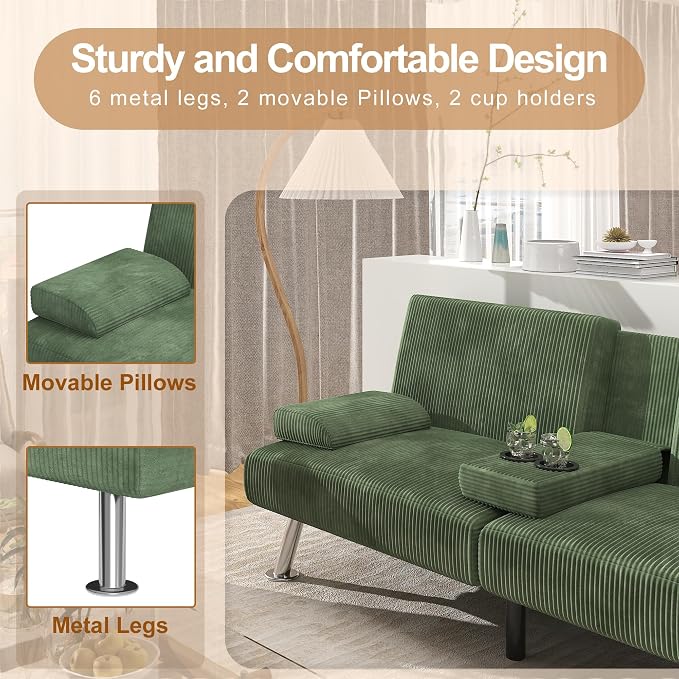 Shahoo Modern Upholstered Convertible Folding Futon Sofa Bed - Image 5
