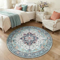 RELEANY Washable Area Rug, Round 4ft, Teal Green/White/Navy | Non-Slip by RELEANY