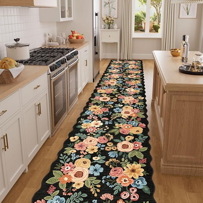DUKINO 2x8 Washable Runner Rug, Floral Non Slip Kitchen Runner Rug, Floral - Image 9