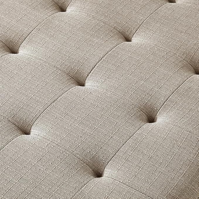 24KF Large Square Upholstered Tufted Linen Ottoman Coffee Table, Large Footrest - Image 5