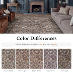 6x9 Brown Blue Vintage Floral Washable Area Rug - Image 9