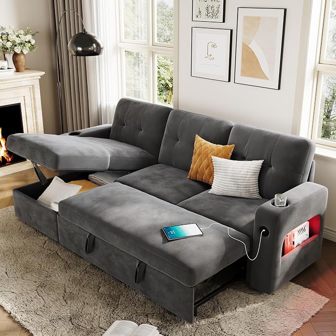 GarveeHome 84 Inch Sleeper Sofa Bed, L-Shaped Sofa, Convertible Pull Out Couch by GarveeHome