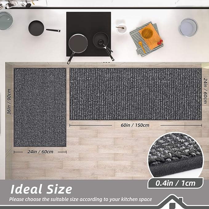 BEQHAUSE Kitchen Rugs and Mats 2PCS Non-Slip, Charcoal | Kitchen Mats - Image 2
