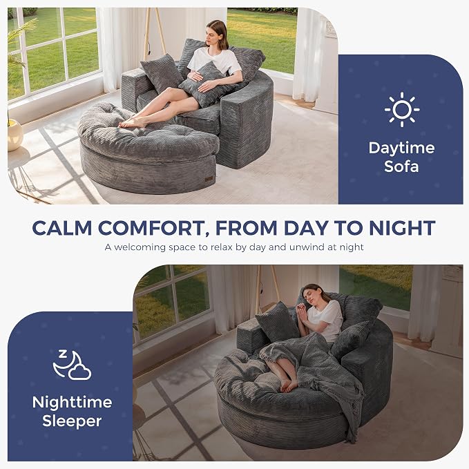 MAXYOYO Oversized Round Chaise Lounge Sofa, Upholstered Lounge Chair - Image 8