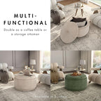 Furniture of America Lennox Modern Chenille 29-inch Round Storage Ottoman - Image 6