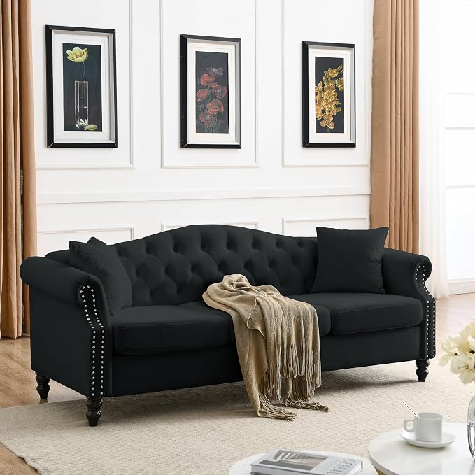 79" 2 Piece 3-Seater Velvet Chesterfield Sofa - Image 2