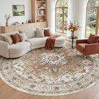 Madane Washable 9ft Circle Round Rug, 9x9 Circular Area Rugs, Turmeric/Grey | by Madane