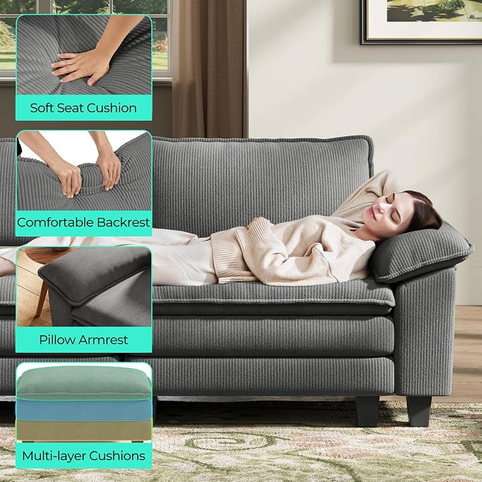 LINSY HOME Modular Sectional Sofa, 5-Seat Corduroy Modern Cloud Couch - Image 5