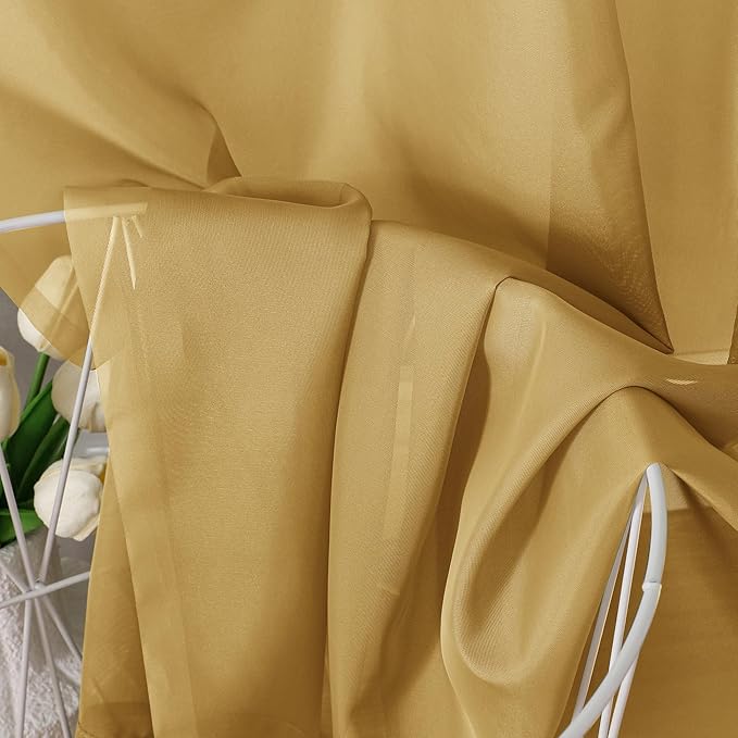 Chyhomenyc Gold Sheer Curtains 96 Inches Long 2 Panels, Light Filtering Gold - Image 7