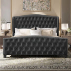 BRELTAM Upholstered King Size Bed Frame Velvet Tufted Bed Frame - Image 9