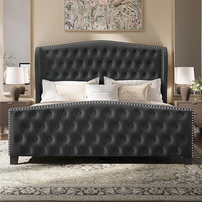 BRELTAM Upholstered King Size Bed Frame Velvet Tufted Bed Frame - Image 9