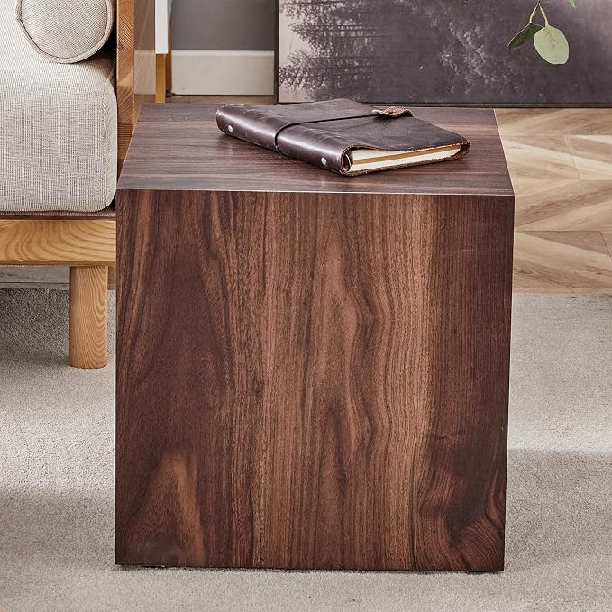 16'' Cube Coffee Table with Wood Grain Pattern, Square No Assembly End Table - Image 4