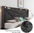 Feonase Full Bed Frame with Charging Station, Linen Upholstered Platform - Image 5