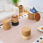 Wimarsbon Round Pouf Ottomans, Handwoven Natural Water Hyacinth Seagrass Pouffe - Image 7