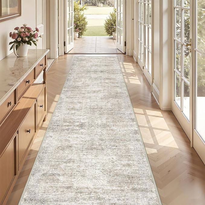 3x10 Runner Rug Non Slip, Washable Hallway Runner Rug, Taupe | Long Neutral Rugs - Image 3