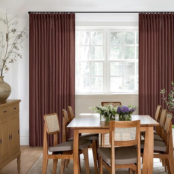 Chestnut Brown Thick Linen Pinch Pleated Curtains 120 Inches Long 2 Panels | - Image 6