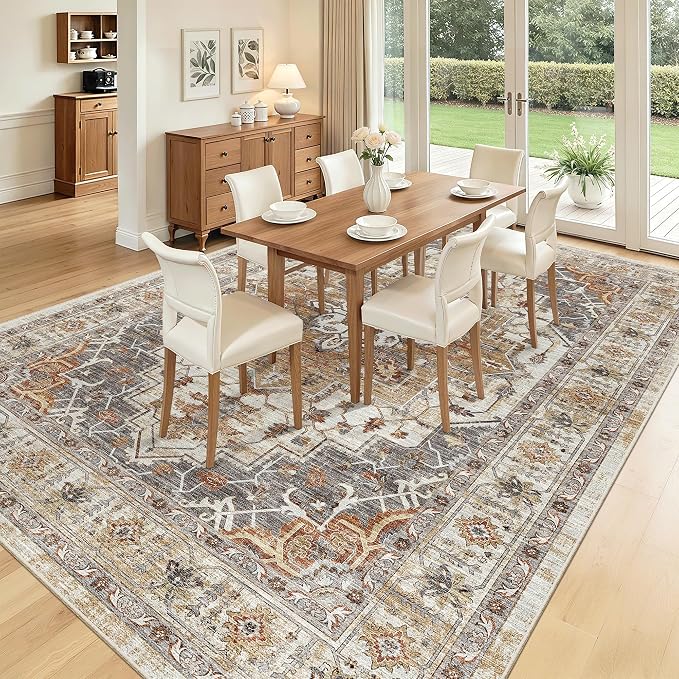 Madane 8x10 Area Rugs for Living Room, Non-Slip Washable Rug, Turmeric/Grey | - Image 4