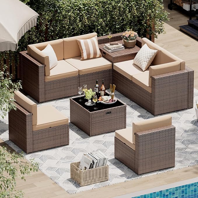 Aoxun 8 Piece Patio Furniture Set, Wicker Outdoor Furniture by Aoxun