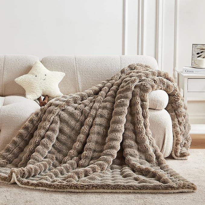 60x80 Inches Ultra-Soft Fuzzy Faux Fur Plush Twin Size Blanket by Serenhom