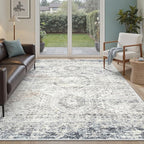 Soalmost 7x9 Area Rug for Living Room Washable Rugs Non-Slip Blue/Ivory | - Image 2