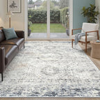 Soalmost 5x7 Area Rugs Blue/Ivory Low Pile Washable Trendy Faded Style Rug | by Soalmost