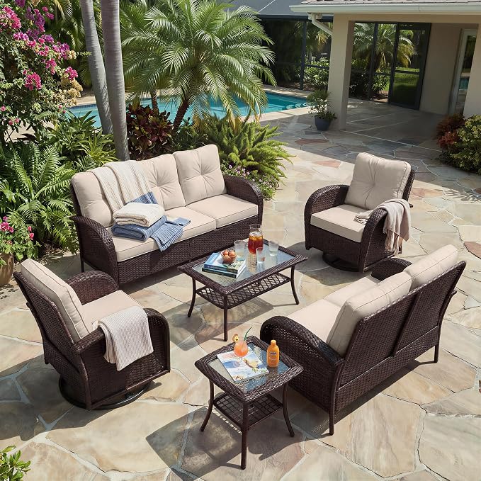 UPHA 6 Pieces Patio Furniture Sets, Wicker Outdoor Sofa Set - Image 9