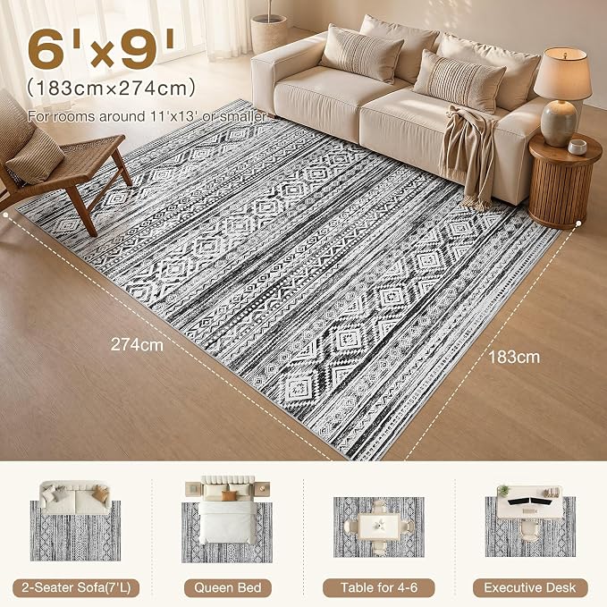 cotiled 6x9 Area Rugs for Living Room: Boho Washable Rug for Dining Room | - Image 2