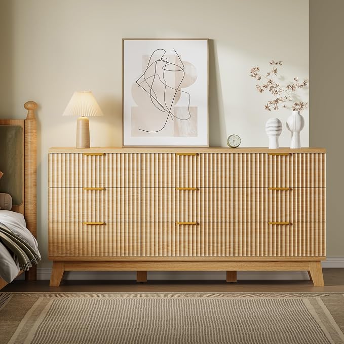 BORNOON Fluted 9 Drawer Dresser, 57.1" Wide Modern Boho Chest of Drawers - Image 4