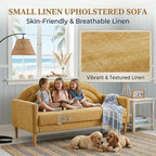 63" Small Loveseat Sofa for Small Spaces, Mid Century Modern Sofa, Linen - Image 4