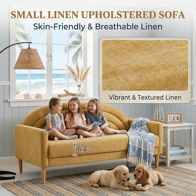 63" Small Loveseat Sofa for Small Spaces, Mid Century Modern Sofa, Linen - Image 4