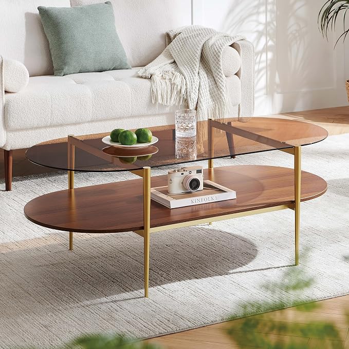 LumFurn X-Large Oval Glass Coffee Table, Mid-Century Modern Design, L47 x W24 x - Image 3