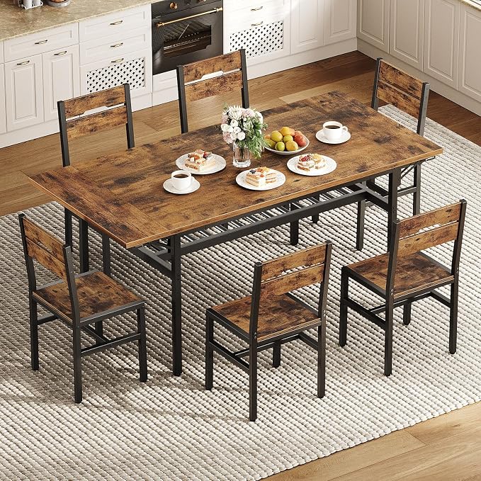 RALGEND 7-Piece Dining Table Set, Industrial Style Kitchen Set by RALGEND