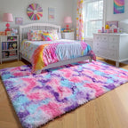 Amdrebio Pink Blue Purple Shaggy Kids Rug 5x8 - Image 4
