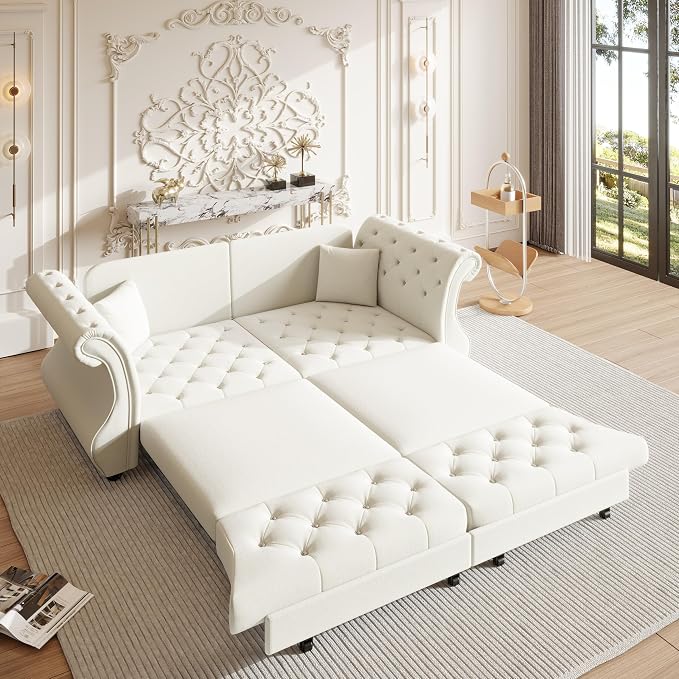 83.8" Oversized Pull Out Sofa Bed, Chesterfield Velvet Sleeper Sofa Couch by Unknown